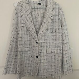 SHEIN White and Black Plaid Blazer